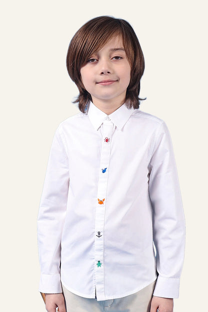 Boys White Embroidered Shirt