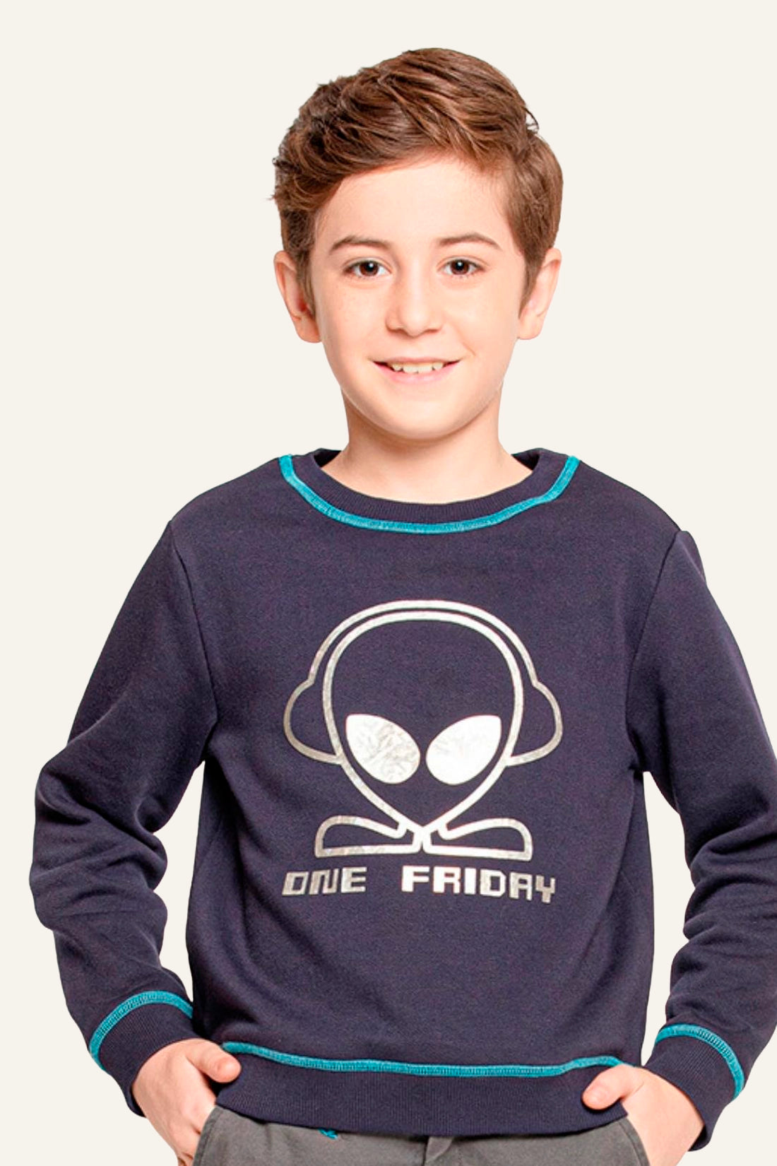 Boys Navy Blue Alien Printed Sweatshirt