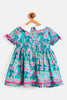 One Friday Baby Girls Green and Pink Cotton Peter Pan Collar Dress