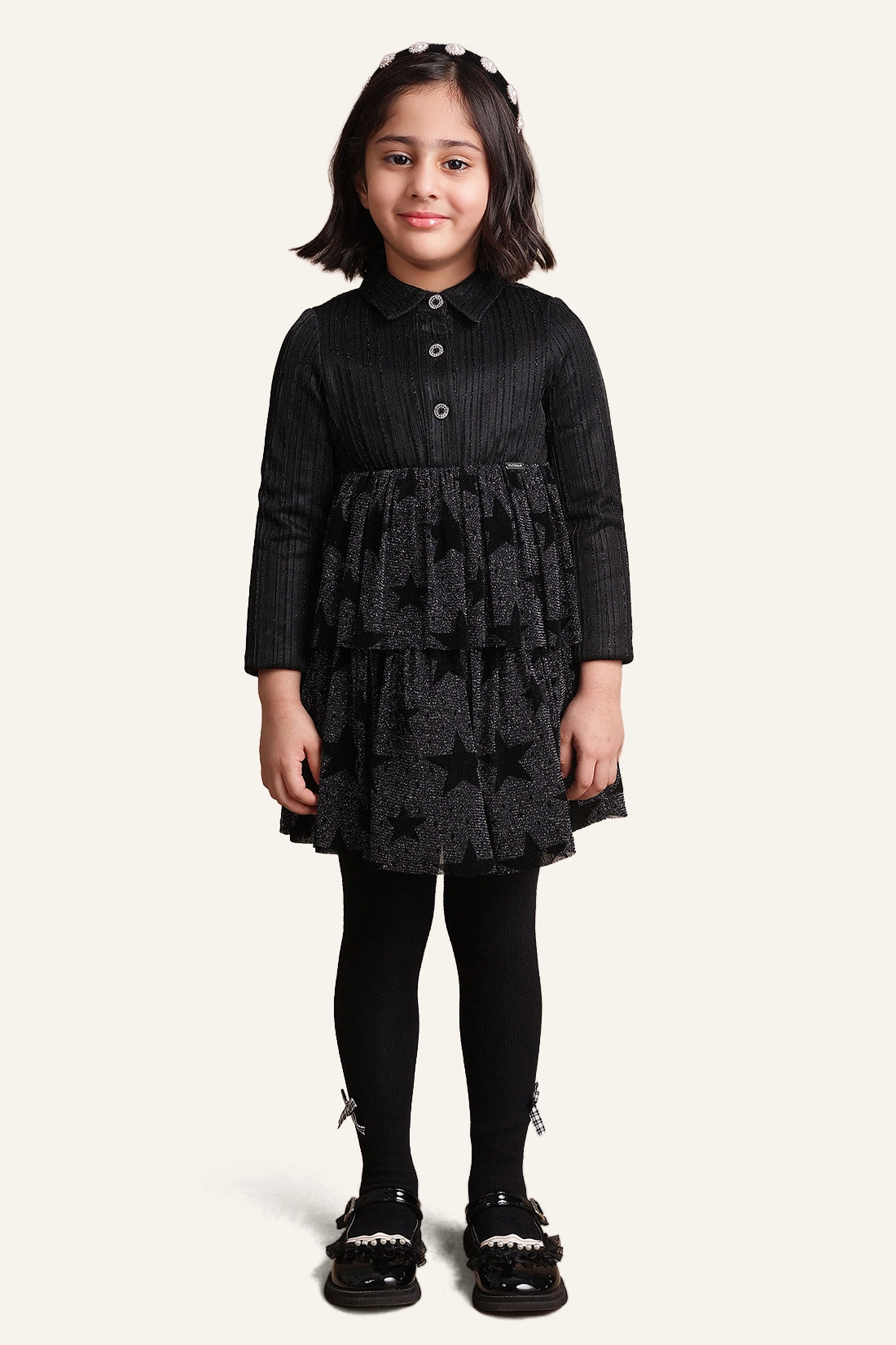 Girls Star Printed Black Dress