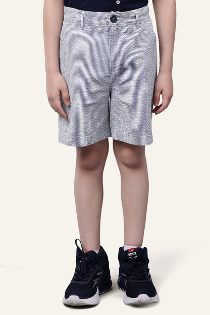 Boys Blue and White Stripes Cotton Shorts