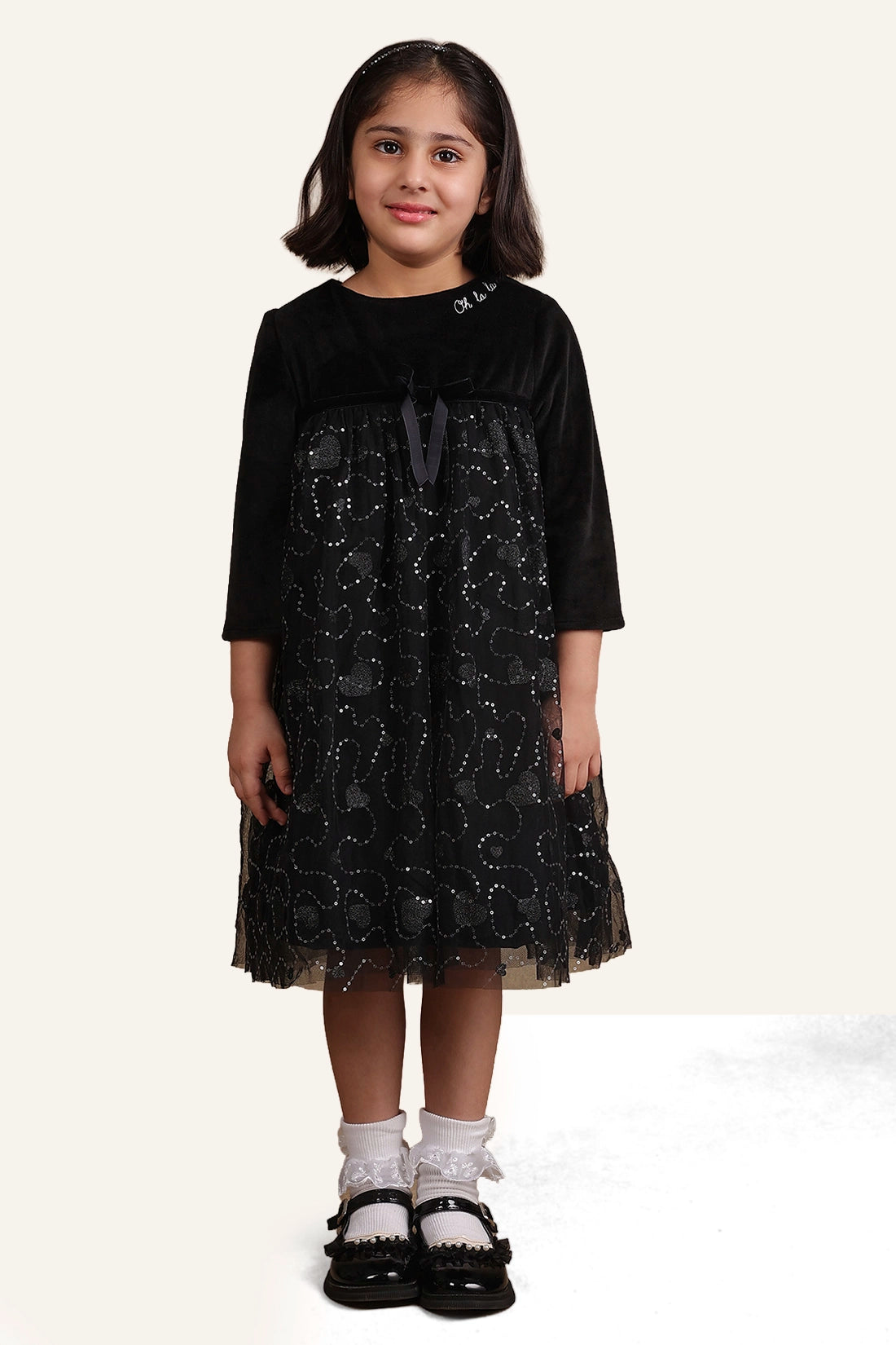 Girls Black Sequinned Dress