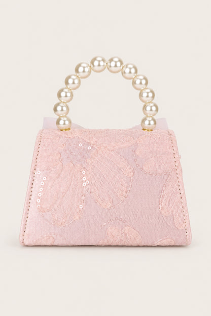 Girls Pink Pearl Mesh Embellished Hand Bag