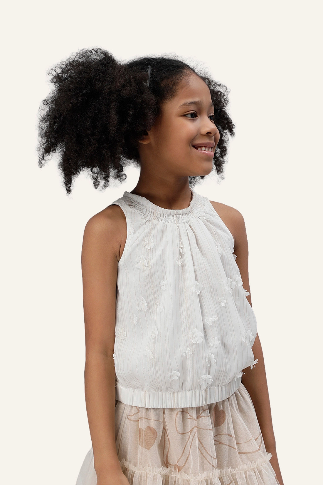 Girls Off White Round Neck Top