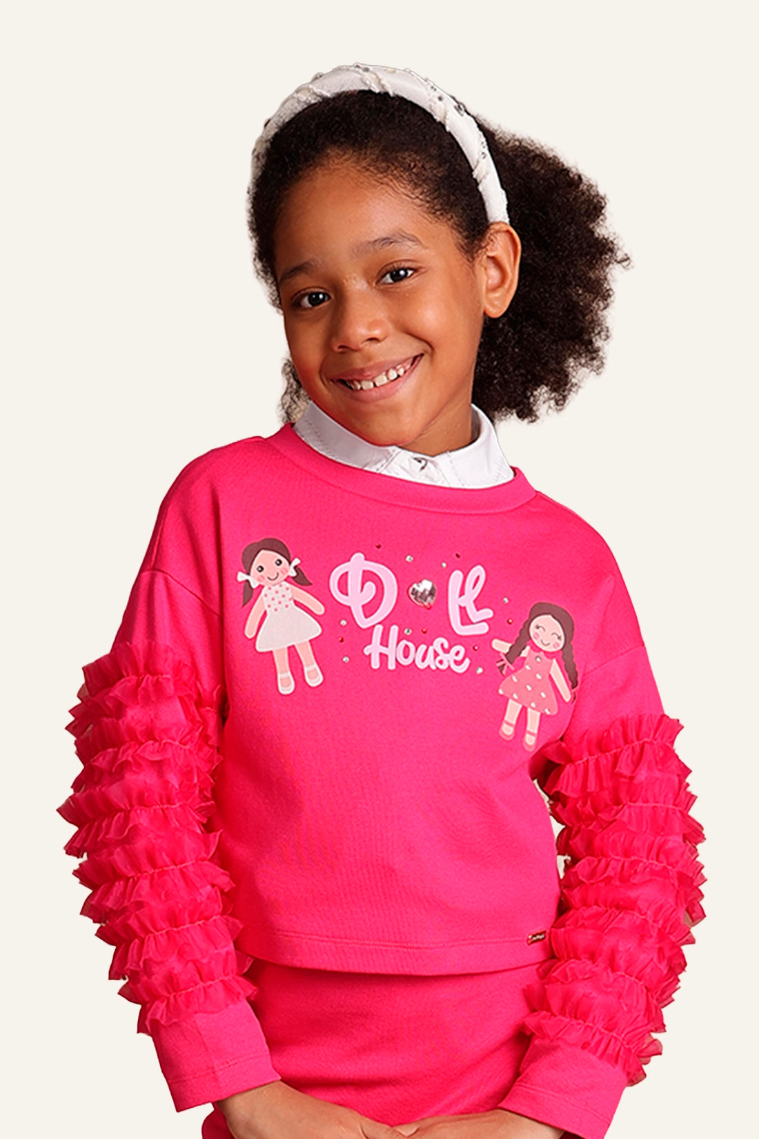 Girls Pink Doll House Themed Sweatshirt