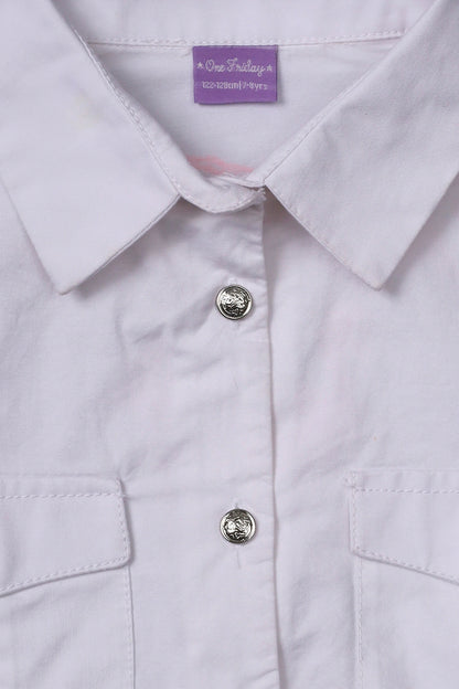 Girls White Cotton Half Sleeves Top with Tie-up Knot