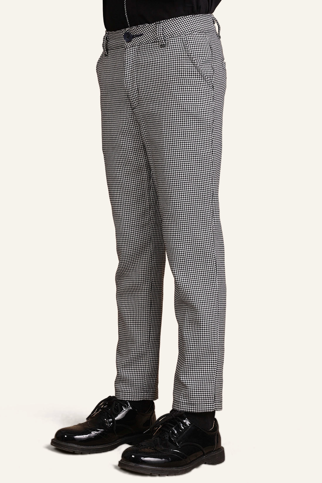 Boys White & Black Checks Trouser