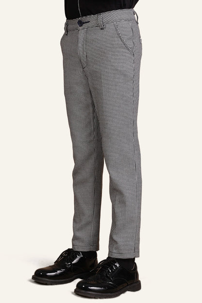 Boys White & Black Checks Trouser