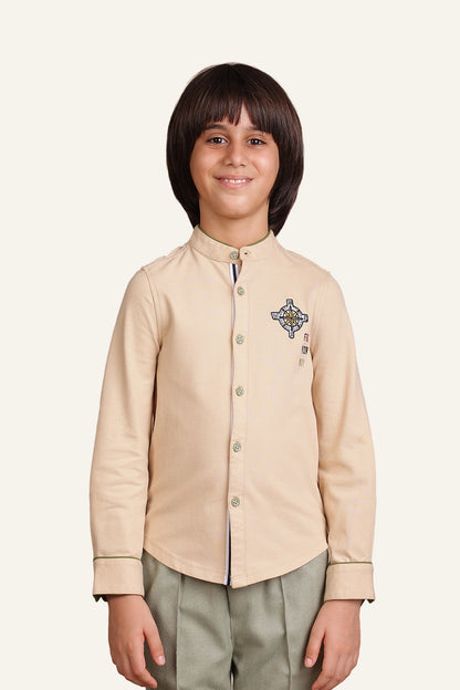 Boys Beige Embroidered Shirt