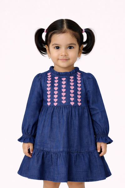Baby Girls Blue Cotton Printed Dress