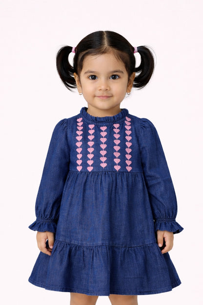 Baby Girls Blue Cotton Printed Dress