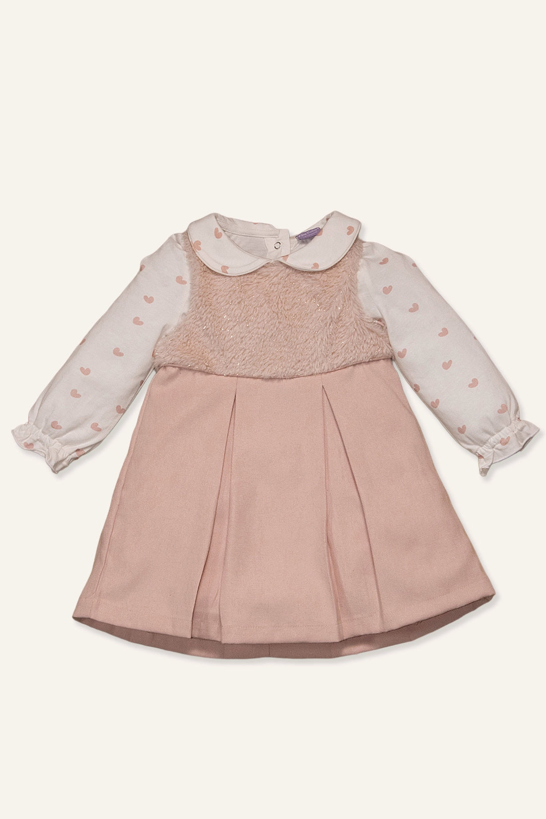 Baby Girls Pink Heart Print Dress With Top