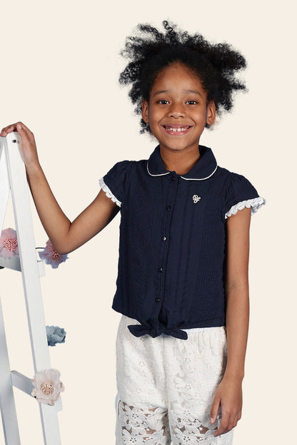 Girls Navy Blue Cap Sleeves Top