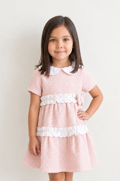 Baby Girls Pink Boucle Round Neck Full Sleeve Dress