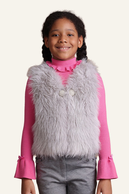 Girls Grey Faux Fur Shrug