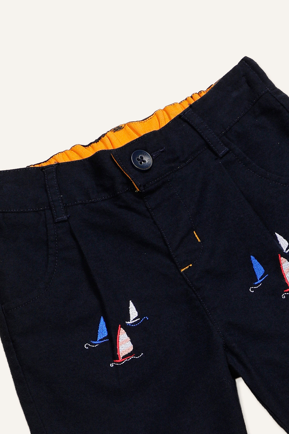 Baby Boys Navy Blue Cotton Embroidered Trouser