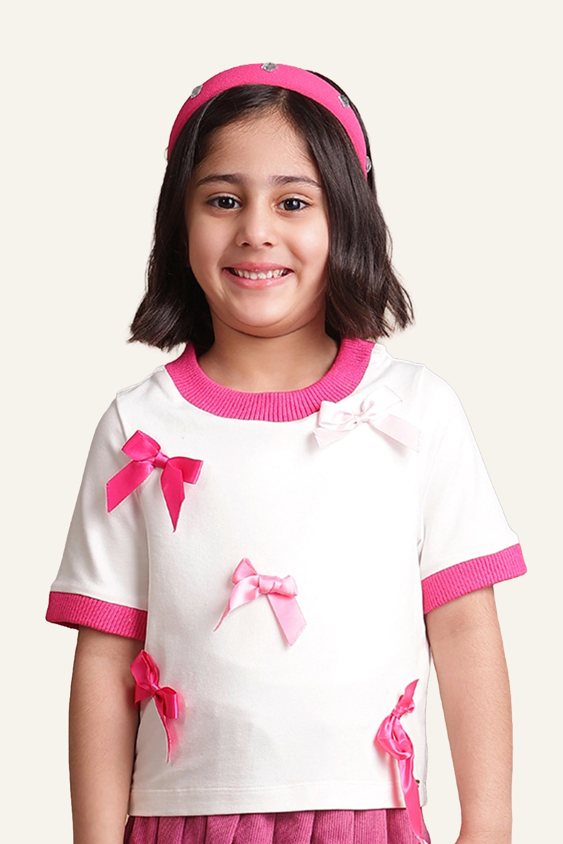 Girls White Top with Pink bow