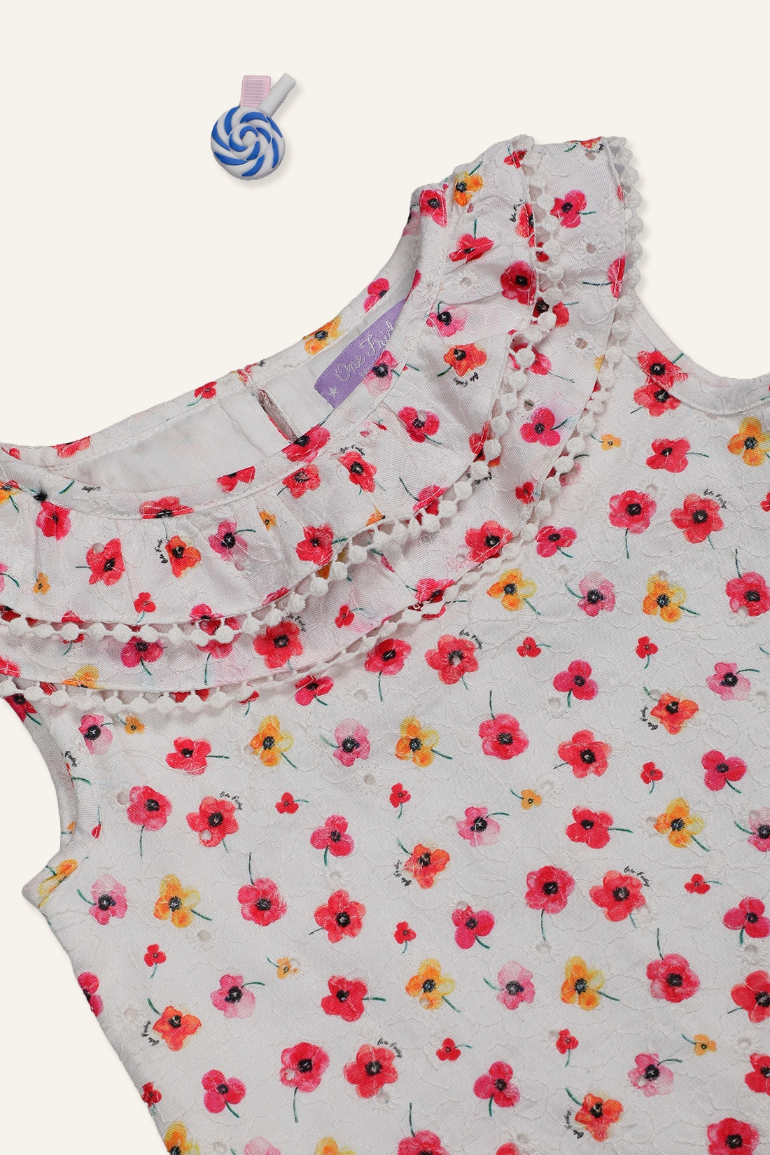 Baby Girls Off White Floral Printed Dress