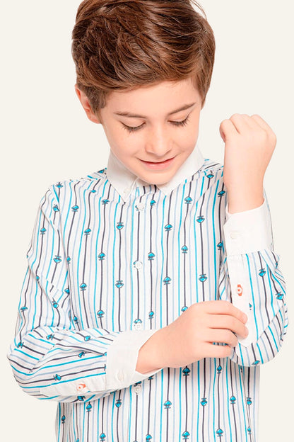 Boys White Stripes With Alien Logo Shirt