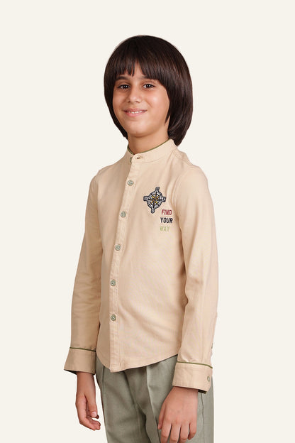 Boys Beige Embroidered Shirt