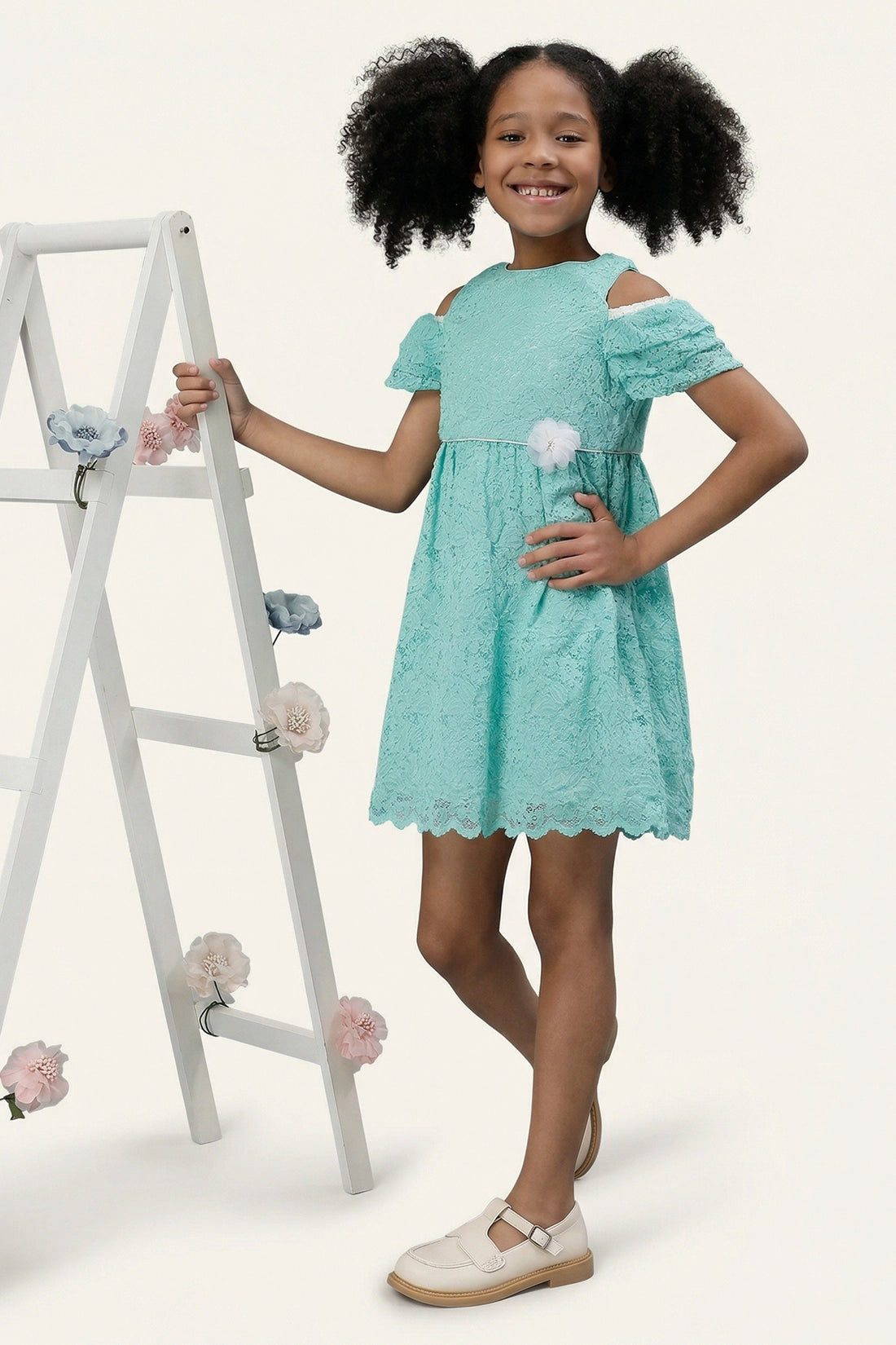 Girls Mint Lace Dress