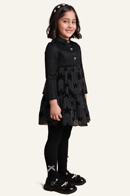 Girls Star Printed Black Dress