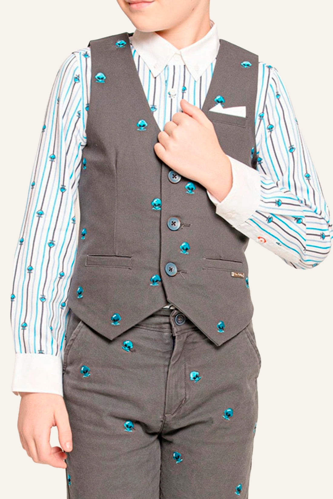 Boys Grey V-Neck Waist Coat