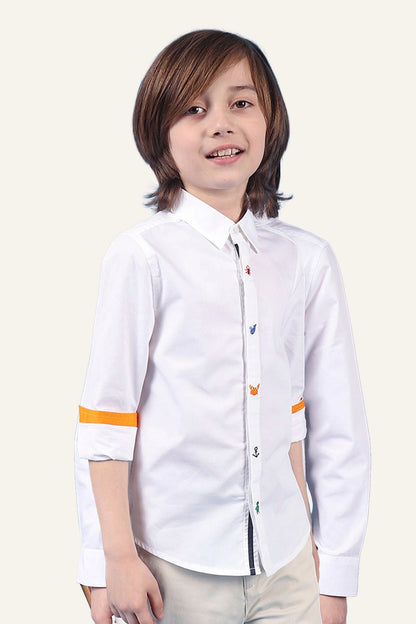 Boys White Embroidered Shirt