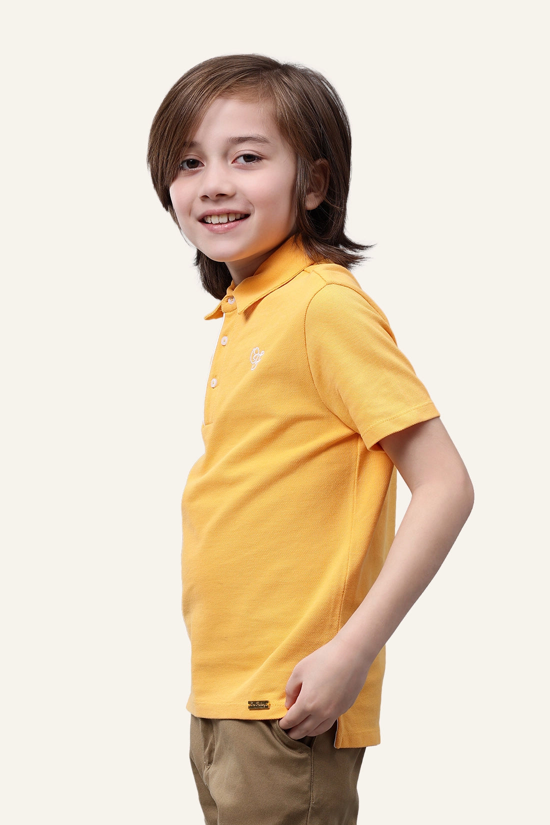 Boys Yellow Cotton Polo Neck T-shirt