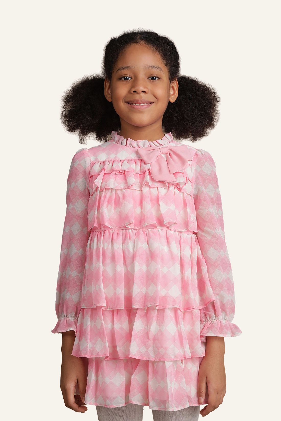 Girls Pink & White Checkered Frill Dress