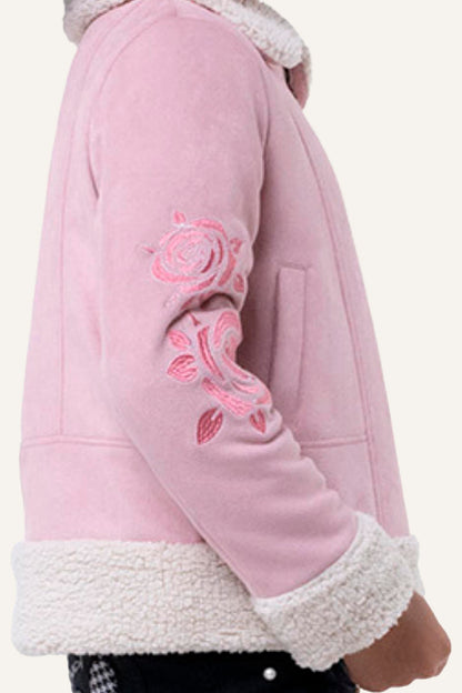 Girls Pink Jacket With Faux Fur Detail