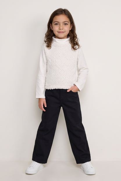 Girls Off White Soft Fur Knit Sweatshirt