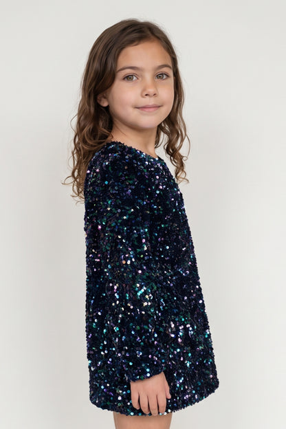 Girls Multi Sequin Velour Full Sleeve Dress