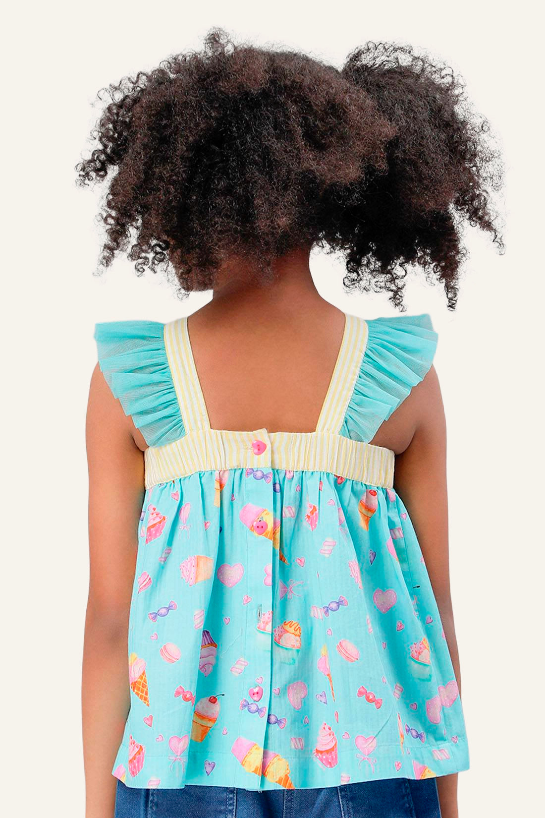 Girls Aqua Cupcake Printed Top with bow