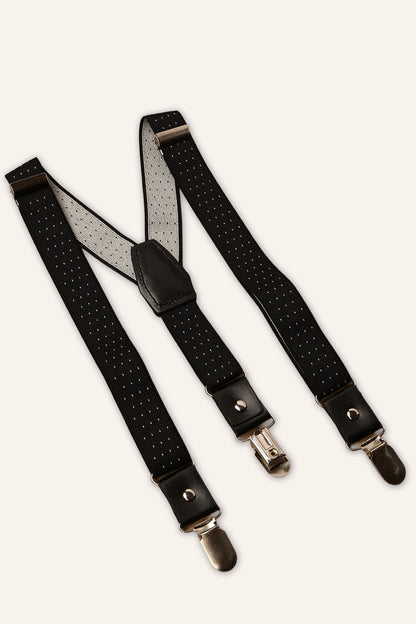 Boys Black Elastic Polka Dot Suspender