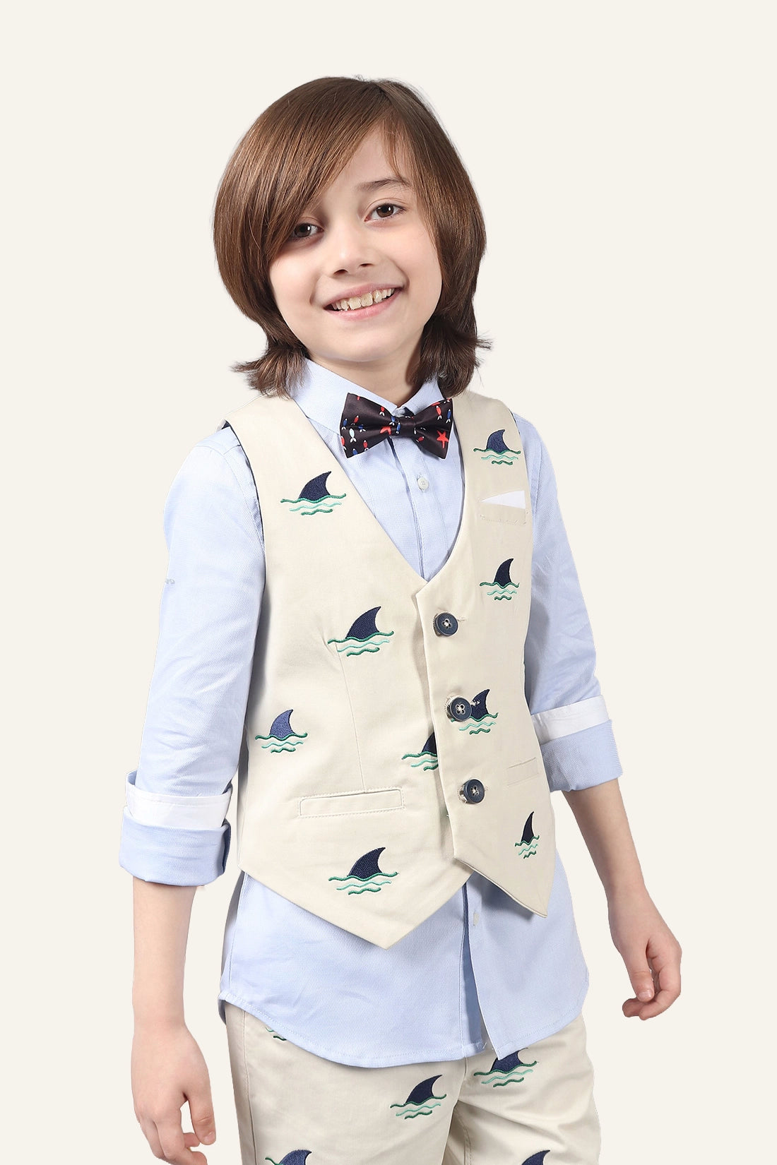 Boys Beige Embroidered Waistcoat
