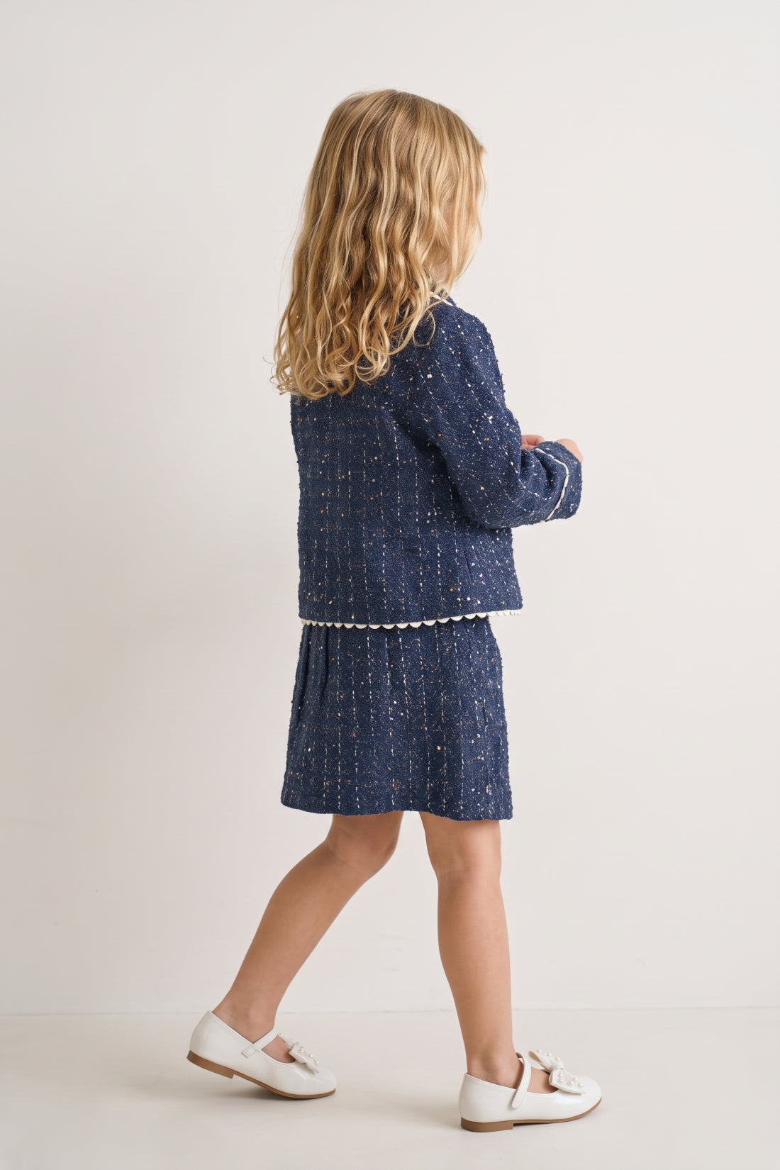Girls Navy Blue Boucle Lined Skirt