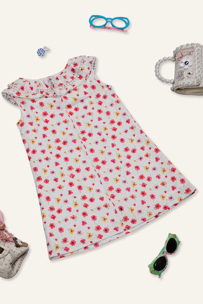 Baby Girls Off White Floral Printed Dress