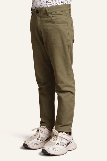 Boys Olive Regular Fit Trouser