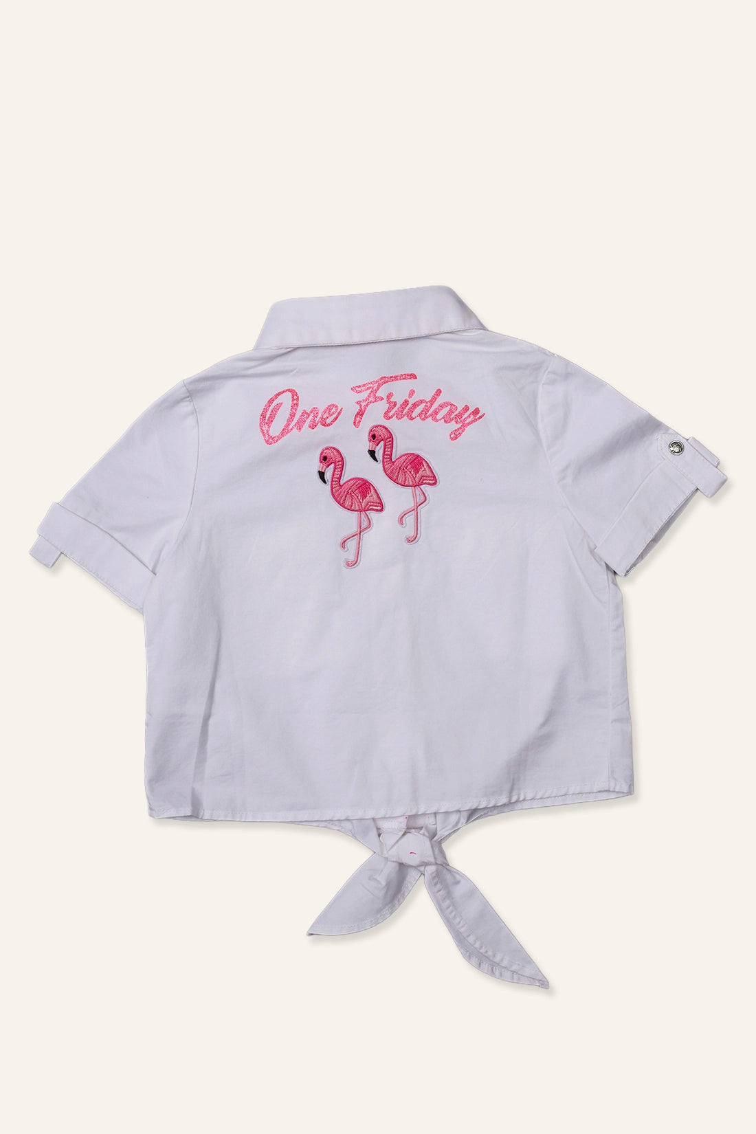 Girls White Cotton Half Sleeves Top with Tie-up Knot