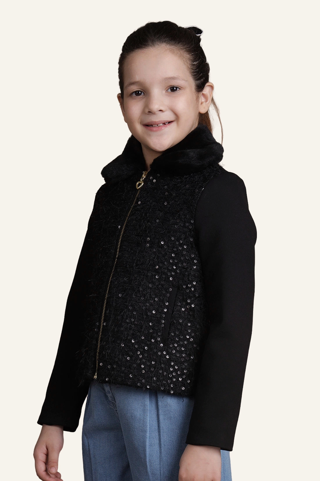 Girls Sequinned Black Jacket