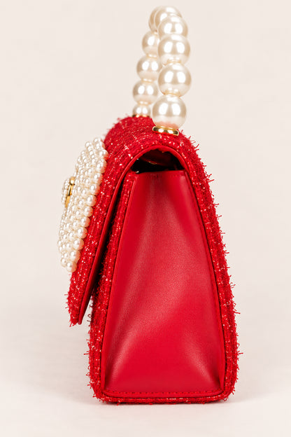 Girls Red Boucle Embellished Hand Bag