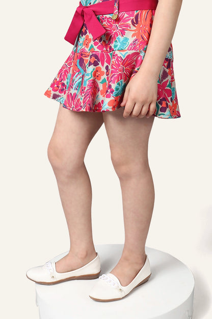 Girls Multicolored Floral Printed Skirt