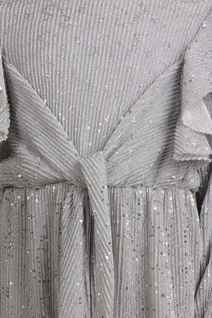 Girls Grey Sequins Jumpsuit