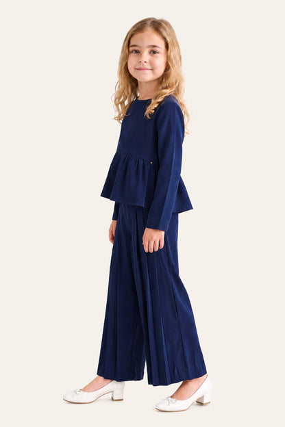 Girls Navy Blue Embellished Twill Top