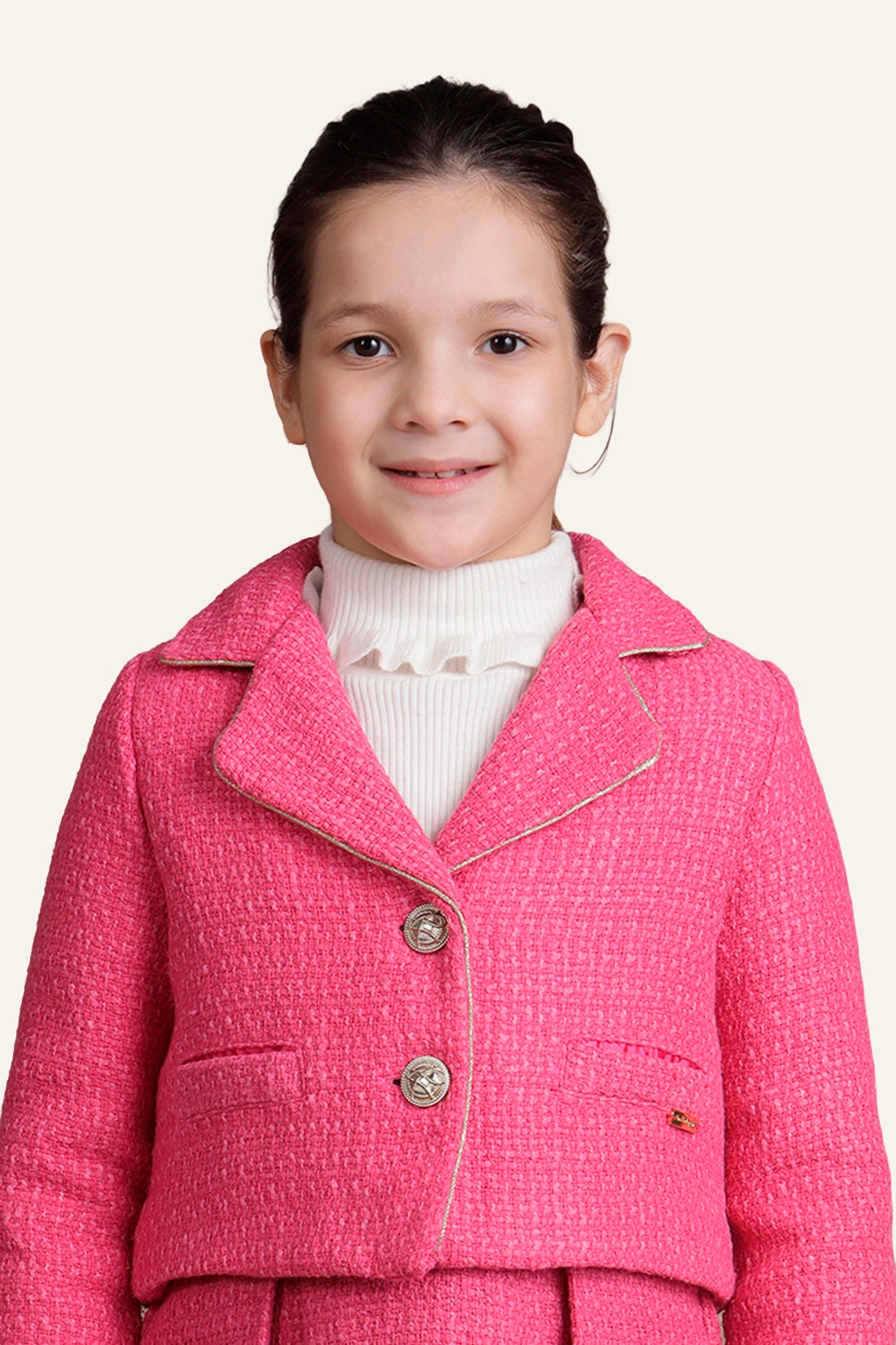 Girls Pink Boucle Woven Regular Fit Jacket