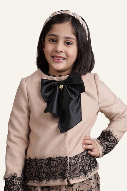 Kids Girls Beige Big Bow Blazer