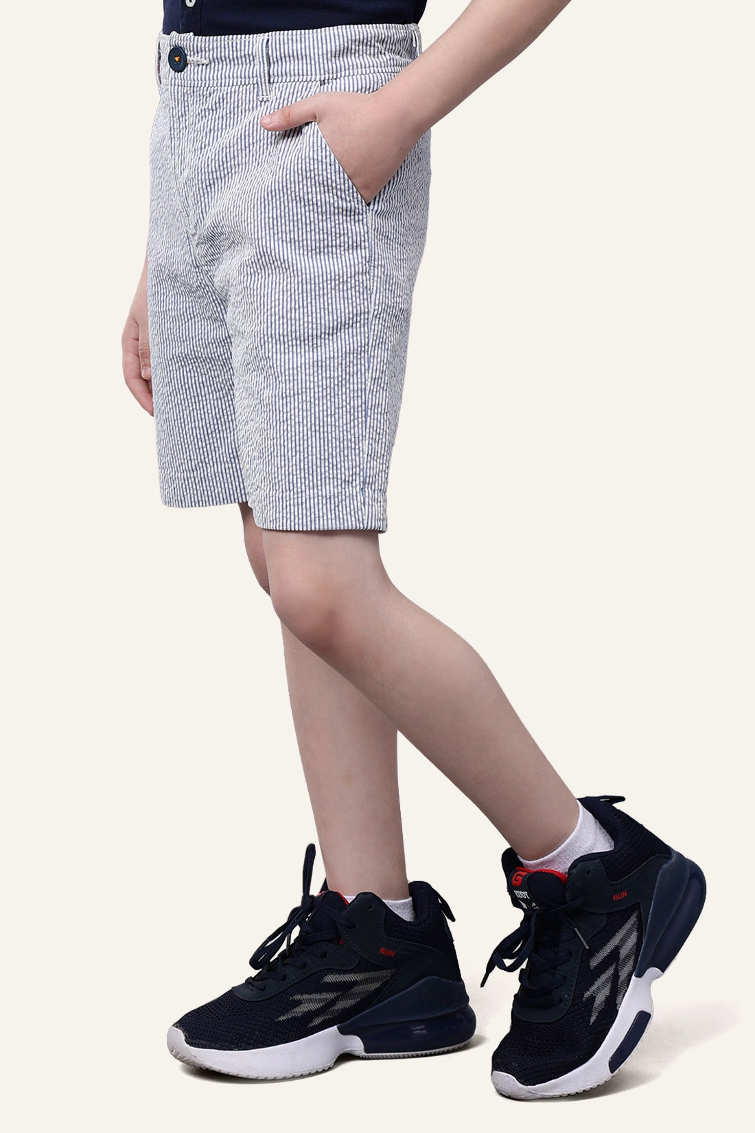 Boys Blue and White Stripes Cotton Shorts