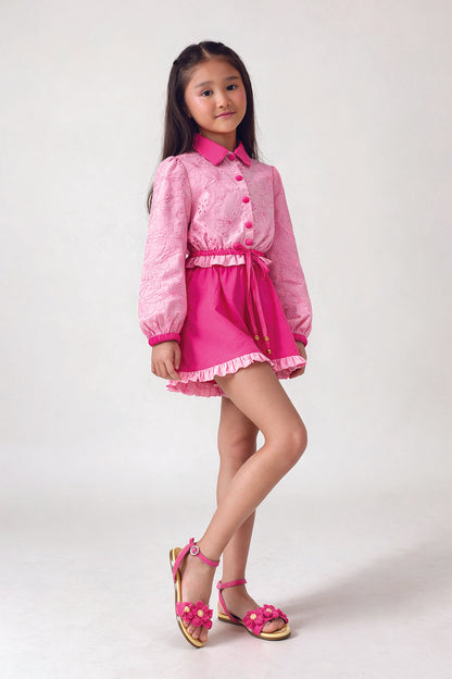 Girls Pink Schiffli Sleeveless Top