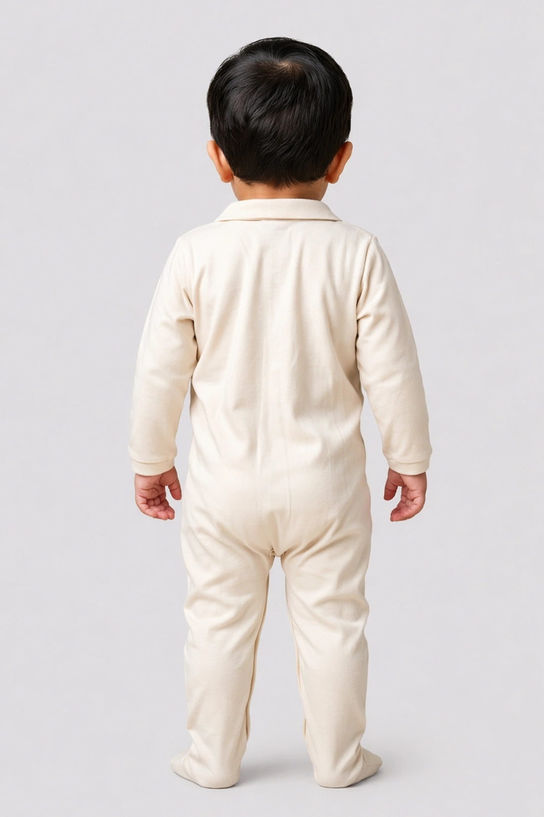Unisex Beige Cotton Full Sleeve Romper